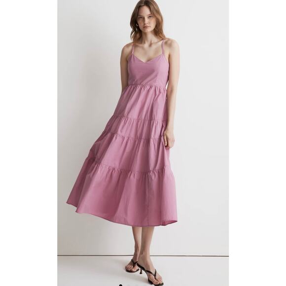 Madewell Dresses & Skirts - Madewell Sidonie Pink Poplin Midi Dress Tie Back Size Small